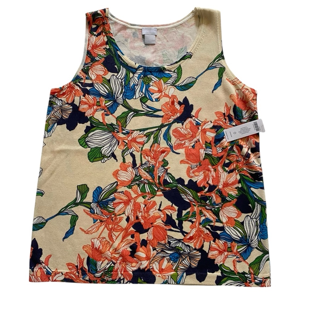 NWT Chico’s Floral Buttercream The Everyday Tank Sweater Sleeveless Size Small
